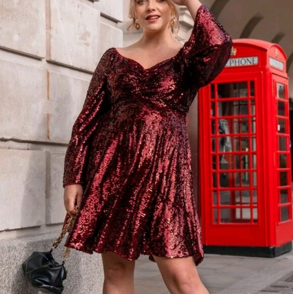 Burgundy Sequin Dress - Picture 2 of 7
